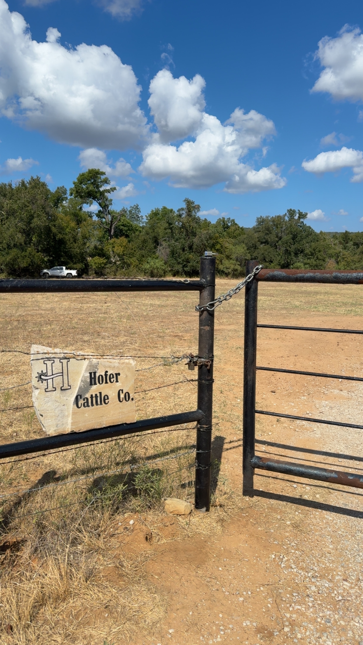 The Hofer Cattle Co. gate at the ranch entrance